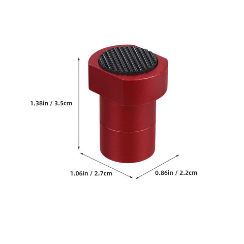 Close-up of a red aluminum alloy planing stopper with nonslip surface, part of the 8 Piece Pro Grade Woodworking Bench Peg Set With Nonslip Surface And Easy Installation Aluminum Alloy Planing Stoppers For Workbenches Perfect For Woodworking Projects And Bench Dogs, showing dimensions.