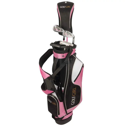 Pink Girls Junior Golf Set V3 With Left Hand Clubs And Bag For Ages 4 To 7 Includes 15 Degree Driver With Oversized Head And Sweetspot, Cavity Back Irons 7 And 9, Plus Headcover.