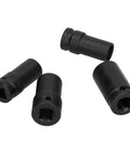 Get This Bad Ass 4 Piece Locking Wheel Nut Removal Socket Set Made From Tough Aluminum Alloy To Crush Stuck Lug Nuts Fast With Thin Walled Impact Sockets And Protective Sheath For Any Car Tire Change Or Emergency Roadside Mech Fix Today, 4 black sockets