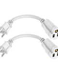 Two Pack Short Power Extension Cords Six Inch Three Prong Outdoor Indoor Extension Cable Single Outlet Saver White