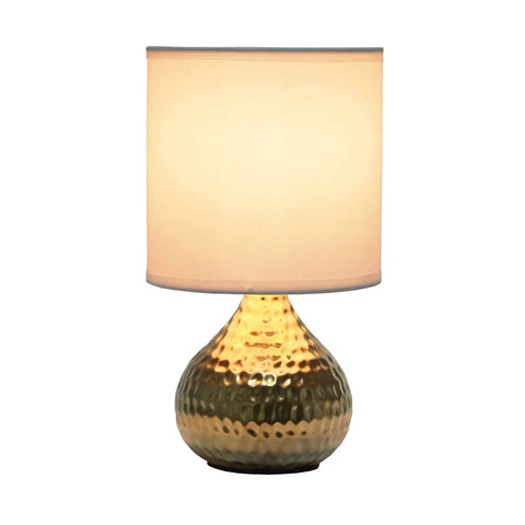 Hammered Gold Drip Table Lamp With White Fabric Shade Mini Size On Cord Switch 40W Type B Candelabra Bulb Not Included