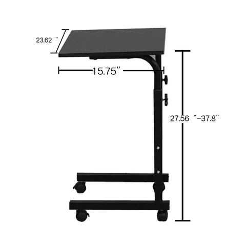 Rock Solid Adjustable Height Rolling Computer Desk With Smooth As Butter Locking Casters Portable Standing Laptop Table For Tight Quarters And Remote Work Setup In Glossy Black, shown at 27.56-37.8 in height.