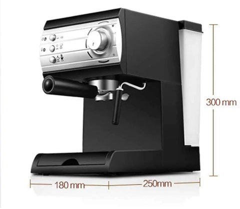 Top Rated Automatic Espresso Coffee Brewer With Smart Brew Sensors And Built In Milk Frother Wand For Smooth Daily Grind Cappuccino Latte And Rich Mocha Black front view with dimensions.