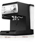 Fire Weekend Brew Setup Featuring A Powerful Espresso Machine With Built In Steam Milk Frother Wand For Authentic Cafe Style Cappuccino And Bold Latte Brewing In Deep Black, compact design with controls.