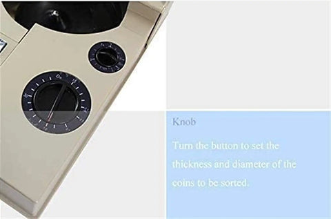 Close-up view of the knob on the Built Different Automatic Coin Sorter And Money Counter With Bright Digital Display used for adjusting settings.