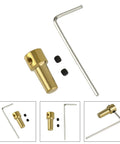 Front view of brass JTO base collet sleeve adapter with 3.17 mm bore, two screws, and an L-shaped hex key.