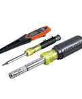 HVAC Tool Kit With 3 In 1 Pocket Screwdriver 8 In 1 Screwdriver And Nut Driver And Digital Pocket Thermometer on white background