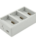 Fast 3 Port Drone Battery Charger Station With PD Power Delivery Intelligent Safe Charging Hub in white showing 3 bays
