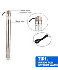 Built Like A Tank 1/2 Hp 110 Volt Stainless Steel Deep Well Submersible Water Pump with water inlet and outlet details.