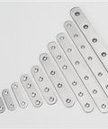 Stainless Steel Straight Braces For Wood Reinforcement, 4 Pack Of Thickened Metal Straps in varying sizes, showcasing their strength.