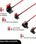 Fuse Tap Kit With 14 Inch 12V Female Cigarette Lighter Socket showing four fuse adapters