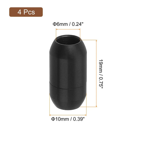 4 Pcs Black Stainless Steel Leather Cord End Clasps With 6 Millimeter Hole For Diy Jewelry Making And Bracelet Repair High Quality Swappable Closures No Fuss Setup, showing dimensions 19mm by 10mm.