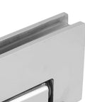 Heavy Duty Built Tight Frameless Glass Door Hinge 90 Degree Stainless Steel Self Closing Pivot Hardware close-up view.