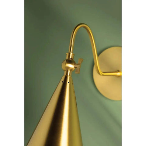 Lupe Wall Sconce Brass With Perforated Shade And Bowtie Swivel Dope Industrial Chic Midcentury Modern Vibes, Close-up View