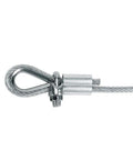 Close-up of stainless steel wire rope with clamp and thimble from 60 Pcs M3 Stainless Steel Wire Rope Clips Clamps Thimbles And Aluminum Crimping Loops Set