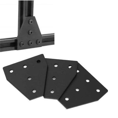 2020 Aluminum Extrusion Connector Bracket Set with 8 Corner Plates shown with close-up of black corner plates for 2020 profiles