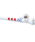 Plastic Golf Tees Value Pack Of Fifty With Forty Tees In Three And A Quarter Inch Length And Ten Short Tees In One And A Half Inch For Irons Hybrids And Par Threes Stars And Stripes USA Flag Design Made In The USA close-up of two tees