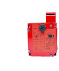 Rock Solid Safety Door Switch With Integrated Solenoid Guard Lock For Heavy Duty Industrial Machinery, red unit with manual unlock.