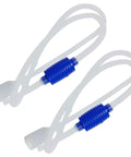 No Sweat Portable Manual Siphon Pump with Long Hose For Gasoline Diesel And Water Transfer features two clear tubes and blue hand pump.