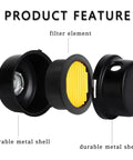 Exploded view of Two Pack 20mm Air Compressor Silencer Filter With Half Inch Thread Intake Noise Muffler, highlighting filter element and durable metal shell