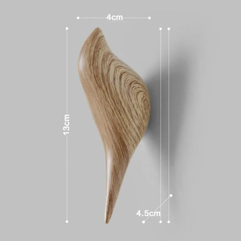 Straight Up Best Bird Shaped Resin Wall Hook With Wood Grain Finish For Coats And Hats Slick Wall Mounted Bedroom Organizer Smooth Edge Design showing dimensions.