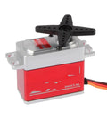 Badass High Voltage Digital Servo Motor With All Metal Gears And Crushing 32 Kilogram Torque Sick for RC Trucks showing red and silver design.