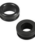 Pair of black PVC valve cover breather grommets; oil- and heat-resistant, shown from front and side.