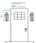 Diagram showing Welbourne Collection 1 Light Outdoor Wall Lantern placement next to a door, illustrating height proportion.