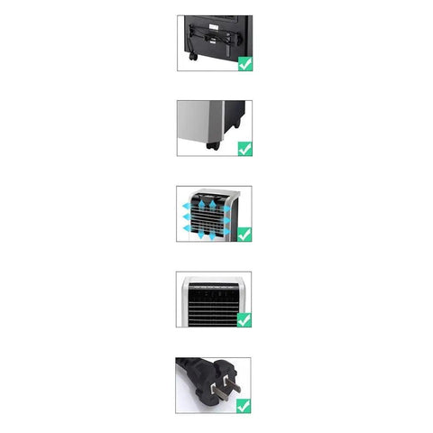 Compact Portable Evaporative Air Cooler With Quiet Swamp Cooling For Home Office Humidifier Plus Fast Air Purifier showing back and features.