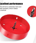 Front view of red 4-1/2 in hole saw with arbor for metal, wood and plastic.