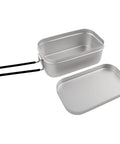 Ultralight Aluminum Camping Cookware Set 2-In-1 Grab-And-Go Lunch Box And Kettle with open lid and folding handle visible
