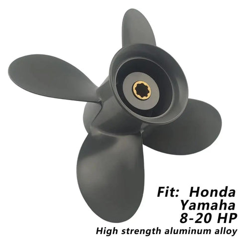 9.25 By 10 Inch Aluminum Outboard Propeller For Honda 8 9.9 15 20 HP Motors With 8 Spline Right Hand Rotation Four Blade