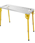Heavy Duty Folding Welding Table With 46 Inch Steel Workbench Top And Slick Roll Wheels, Adjustable Height With Yellow Legs.