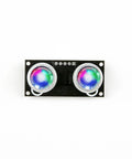 HC-SR04 Ultrasonic Sensor With RGB LED Indicator Module, featuring dual RGB LED arrays on a compact black circuit board.