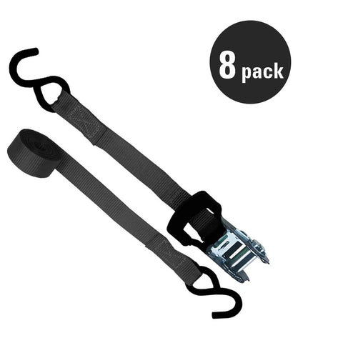 Beefy 1500lb Break Strength Ratchet Straps For Motorcycles, Trucks, And ATVs, 15ft Tie Downs, 8 Pack With Soft Loops, black strap