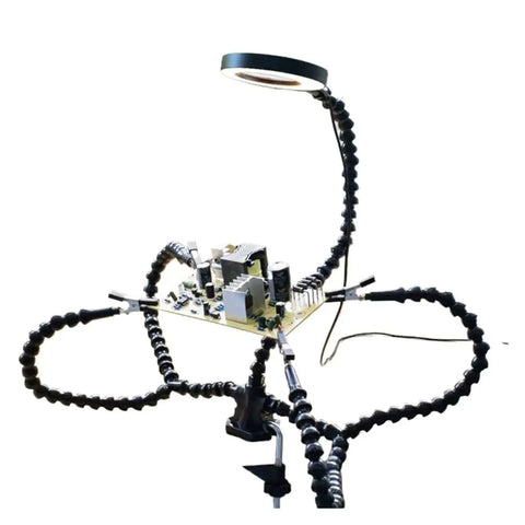 Five Arm Soldering Station With Magnifier LED Light Bench Vise Table Clamp And Third Helping Hand For PCB Work
