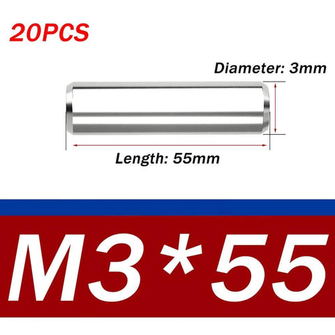 20 Pcs 304 Stainless Steel Dowel Pins, Precision Ground Alignment Pins For Machinery, Molds, Fixtures And Repair Projects, Heavy Duty, Tight Fit, Corrosion Resistant, Size 3x55mm.