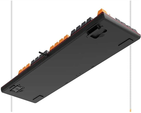 Slick Wired Mechanical Gaming Keyboard With Dope RGB Backlighting And Crisp Blue Clicky Keys Ergonomic Qwerty Design base showing orange keycaps and RGB features.