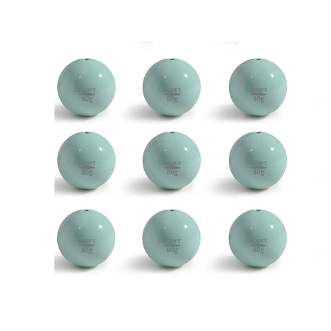 Beefy Alloy Steel Cannonball Fishing Weights Set Nine Oval Sinkers In Bag Ranging From 10g To 200g For Saltwater And Freshwater Tackle Lead Free High Density Sinker Weights showing nine mint green alloy sinkers.