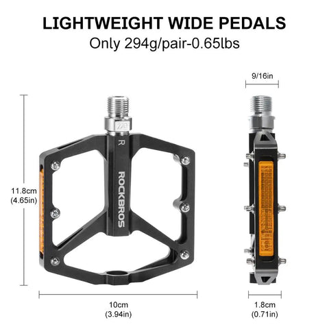 Dope Aluminum Flat Pedals With Reflective Strips For Mountain Bikes And BMX MTB Road Bikes, 9/16 Inch Sealed Bearing, side view