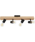 Kingswood 38 Inch Dope Modern Wood Track Light With Four LED Dimmable Heads in black finish, mounted on ceiling fixture