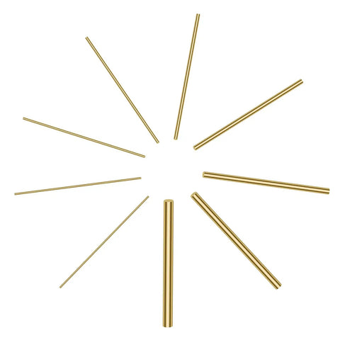Brass Round Rods Kit 1mm To 8mm Diameters 100mm Length 48 Pieces For DIY Crafting Knife Making Pins And Handle Pins Lathe Bar Stock Golden Brass Rods Bundle arranged in a circle