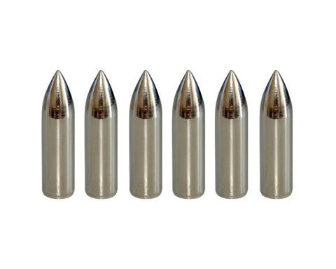 100 Grain Glue On Field Points For Archery Target Practice, Replacement Arrow Tips, Fits 8mm Wood, Bamboo, And Fiberglass Arrows, 9mm Outer Diameter, 1.45 Inch Length, 12 Pack, six metal tips