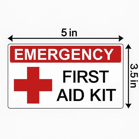 Emergency First Aid Kit Cabinet Sticker Decal 3.5 By 5 Inch High Visibility Vinyl Sign For First Aid Station, red cross