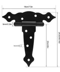 Heavy Duty T Shaped Wooden Gate Hinges Two Piece Set With Screws for Barn Doors, featuring 19cm length and black finish.