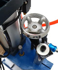 Top view of Smooth Operator Pneumatic Punch Press with adjustable cylinder, control buttons, and pneumatic connections.