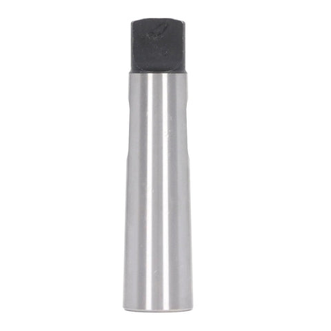 Front view of steel MT1–MT3 Morse taper reducing sleeve with black square shank and silver cylindrical body.