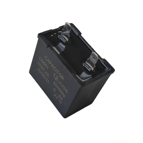 Close-up of 12uF 250VAC capacitor from Upgraded Start Relay With WR07X10097 And Matched 12uF 250VAC Run Capacitor Kit For Refrigerator Replacement