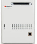 No Hassle Outdoor Tankless Water Heater Featuring Next Gen Condensing Tech And Blazing Hot Water On Tap, Natural Gas Workhorse High Efficiency Setup With Compact Footprint For Your Home, rear view with vent.