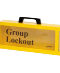 Shop Ready Wall Mount Lockout Tagout Group Safety Lock Box With Clear Acrylic Door Secures Up To Ten Padlocks Bright Yellow Steel Build Tough No Fuss Hardware For Reliable Industrial And Commercial Use, 15x6x3 inches.